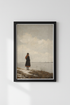 Woman by the Sea Wall Art | Moody Landscape Oil Painting | Vintage Winter Poster