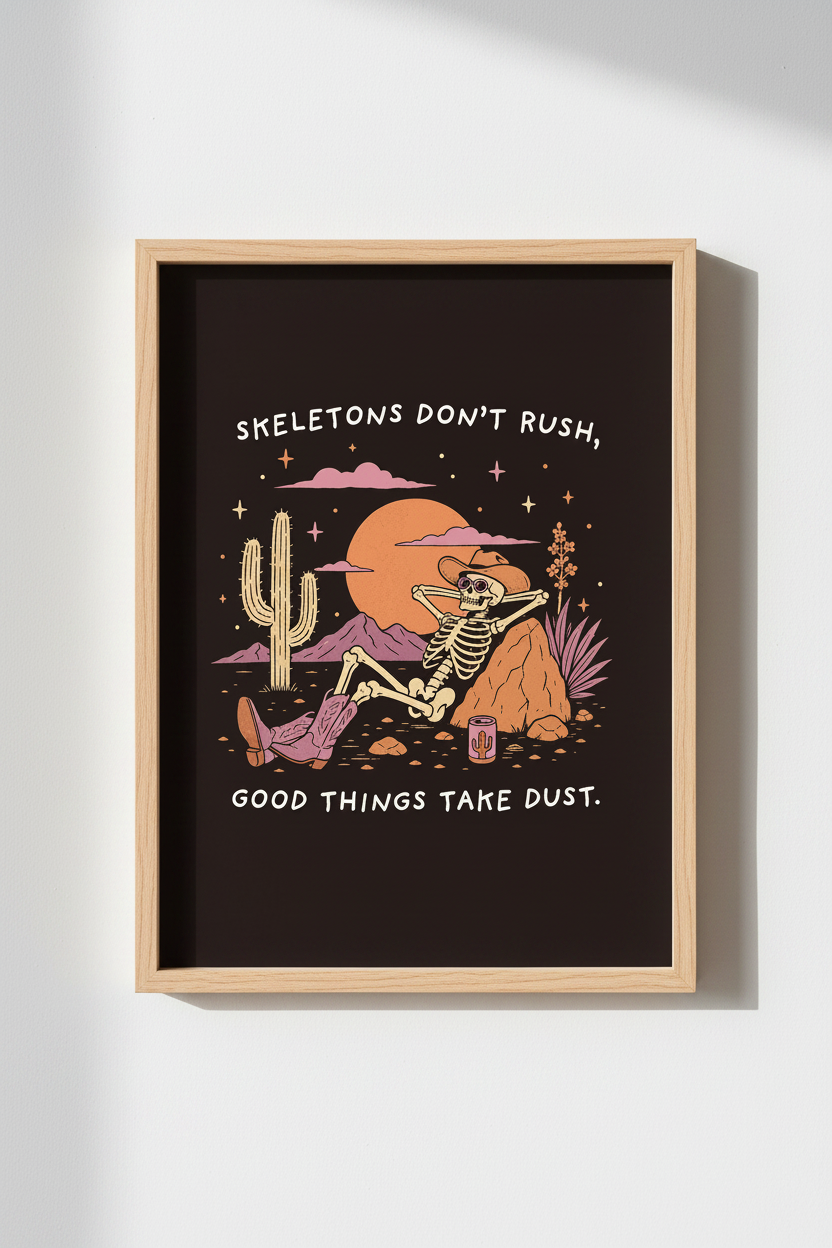 Desert Skeleton Wall Art Print | Living Room Decor | Boho Poster