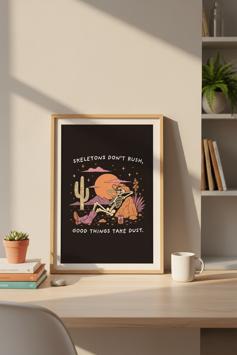 Desert Skeleton Wall Art Print | Living Room Decor | Boho Poster