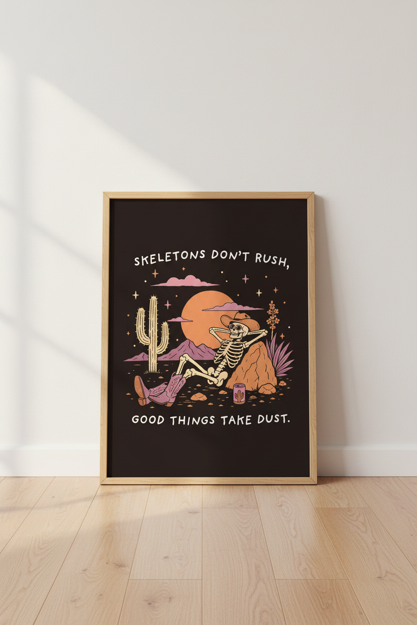 Desert Skeleton Wall Art Print | Living Room Decor | Boho Poster