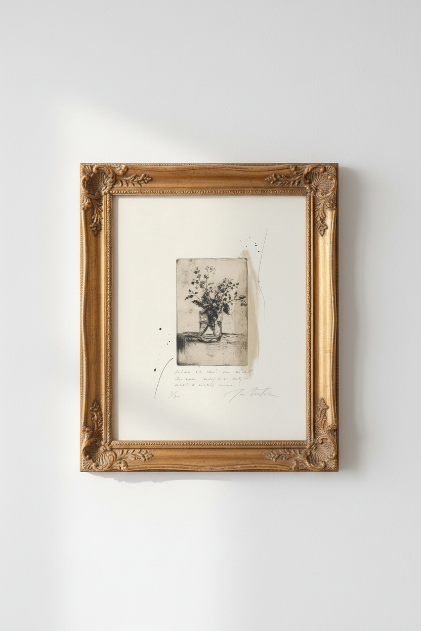 Vintage Botanical Poster | Beige, Black Living Room Decor