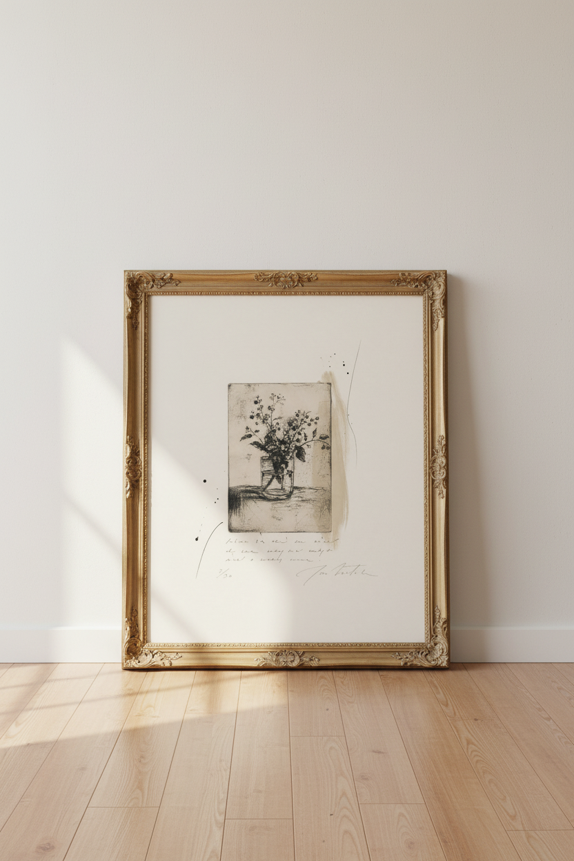 Vintage Botanical Poster | Beige, Black Living Room Decor