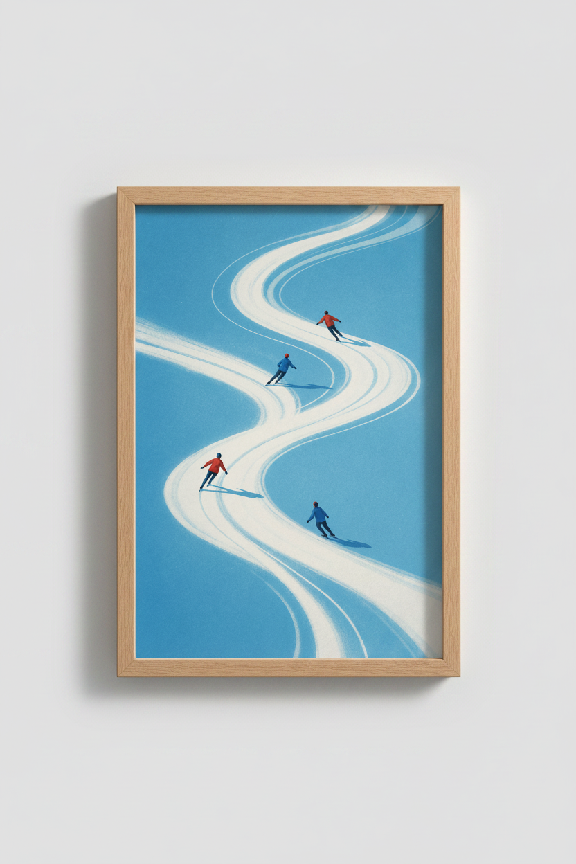 Skiing wall art | Cool blues, living room decor