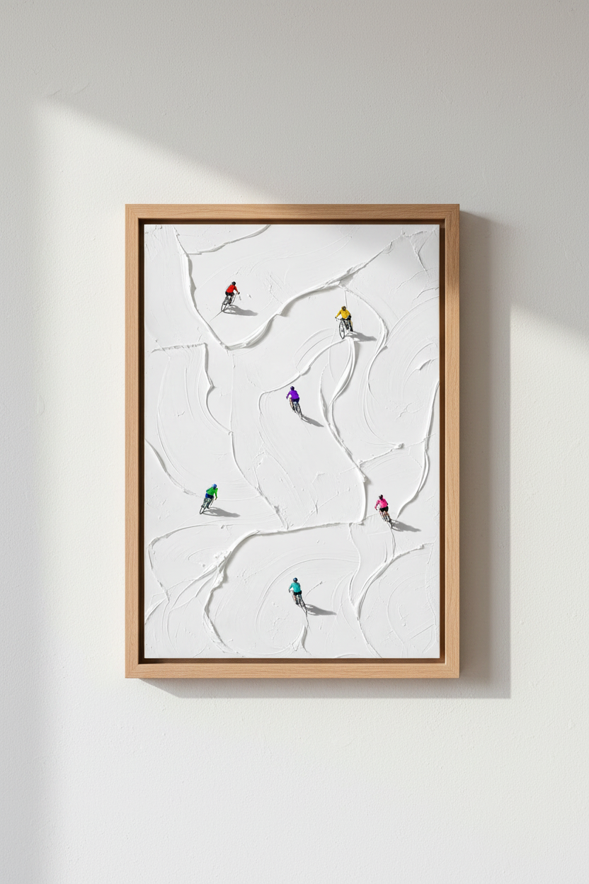 colorful cyclist art | Minimalist abstract, bold accents, living room decor