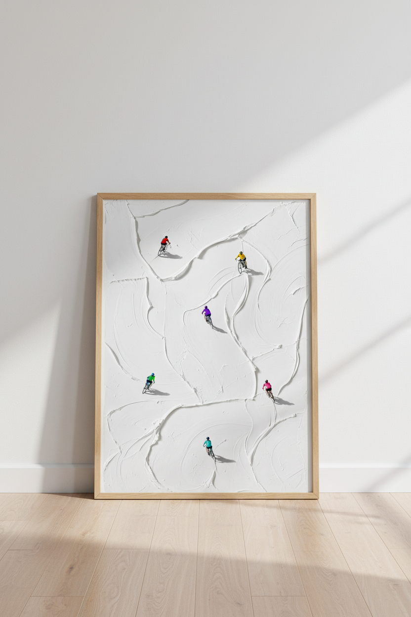 colorful cyclist art | Minimalist abstract, bold accents, living room decor