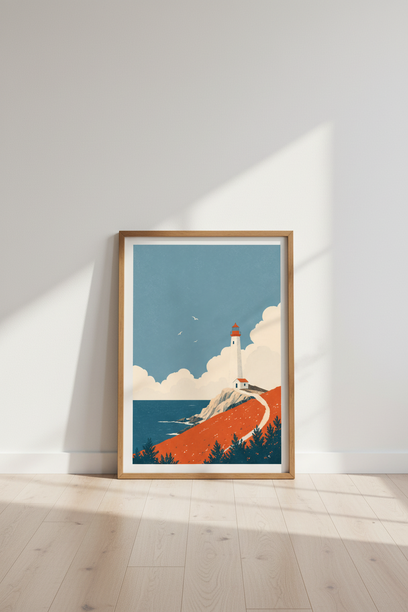 Lighthouse Wall Art | Minimalist Coastal Print, Nautical Home Decor Poster