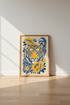 Japanese Tiger Floral Wall Art | Blue & Gold Peony Poster, Minimalist Maximalist Decor