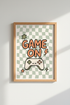 Retro Gaming Wall Art Print | Sage Green Checkered Decor | Aesthetic Gamer Poster