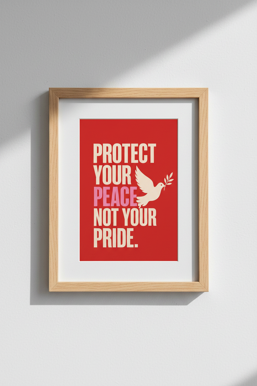 Protect Your Peace Poster | Bold Red, Dove Graphic, Living Room Decor