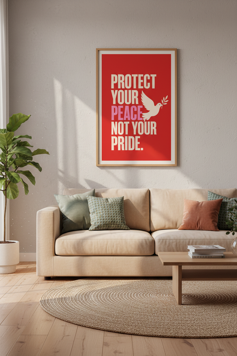 Protect Your Peace Poster | Bold Red, Dove Graphic, Living Room Decor