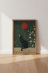 Black Cat Japanese Wall Art Print | Zen Bedroom Decor | Moody Ukiyo-e Aesthetic Poster