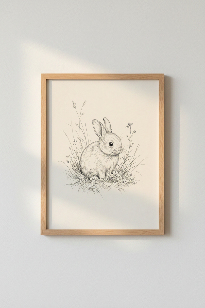 Vintage Bunny Sketch Wall Art | Nursery Rabbit Decor | Minimalist Poster