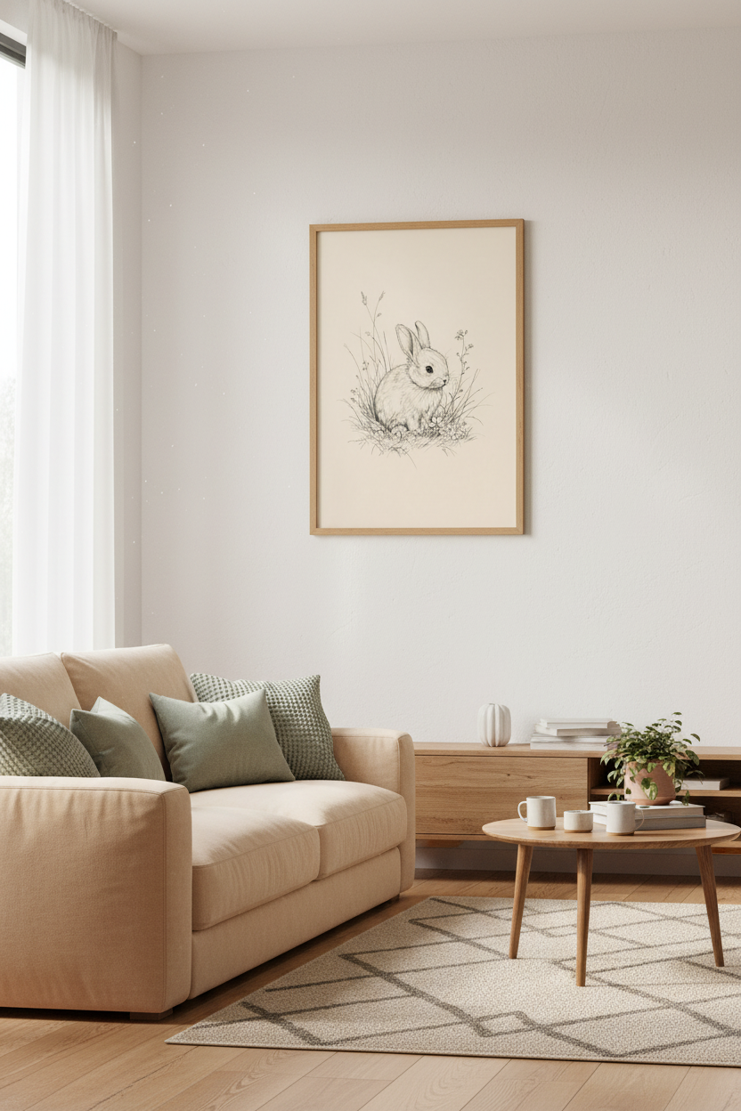 Vintage Bunny Sketch Wall Art | Nursery Rabbit Decor | Minimalist Poster