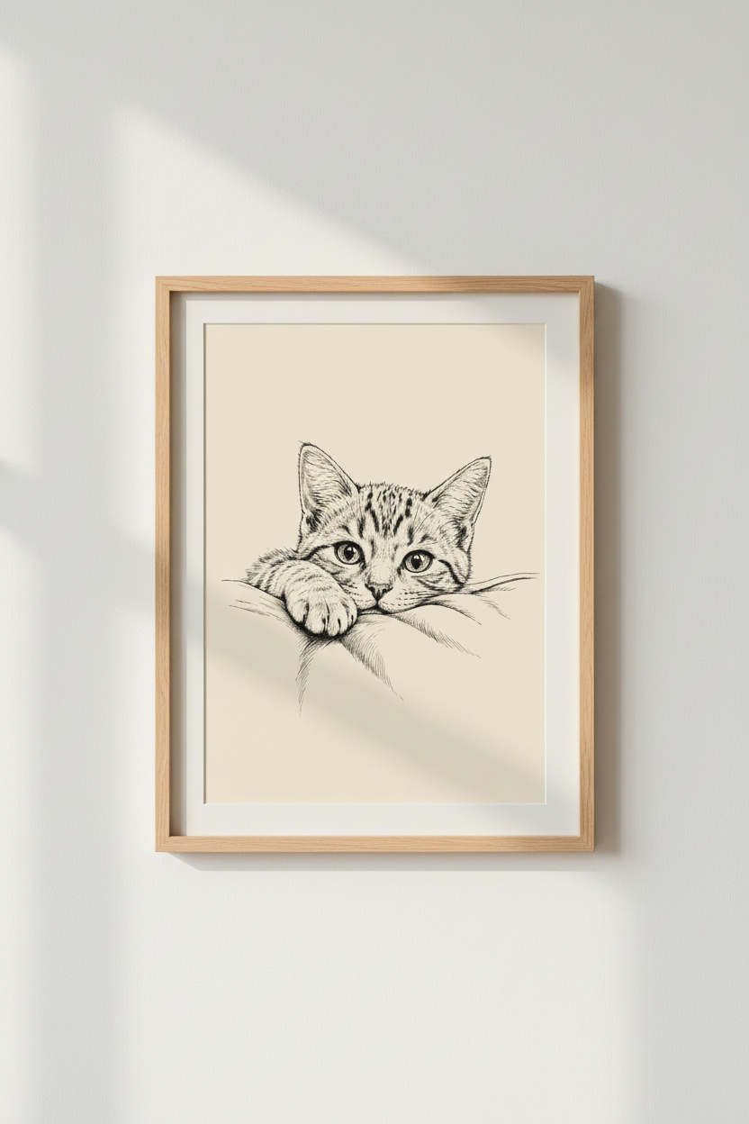 Kitten Sketch Print | Vintage Ink Cat Wall Art, Nursery &amp; Bedroom Decor