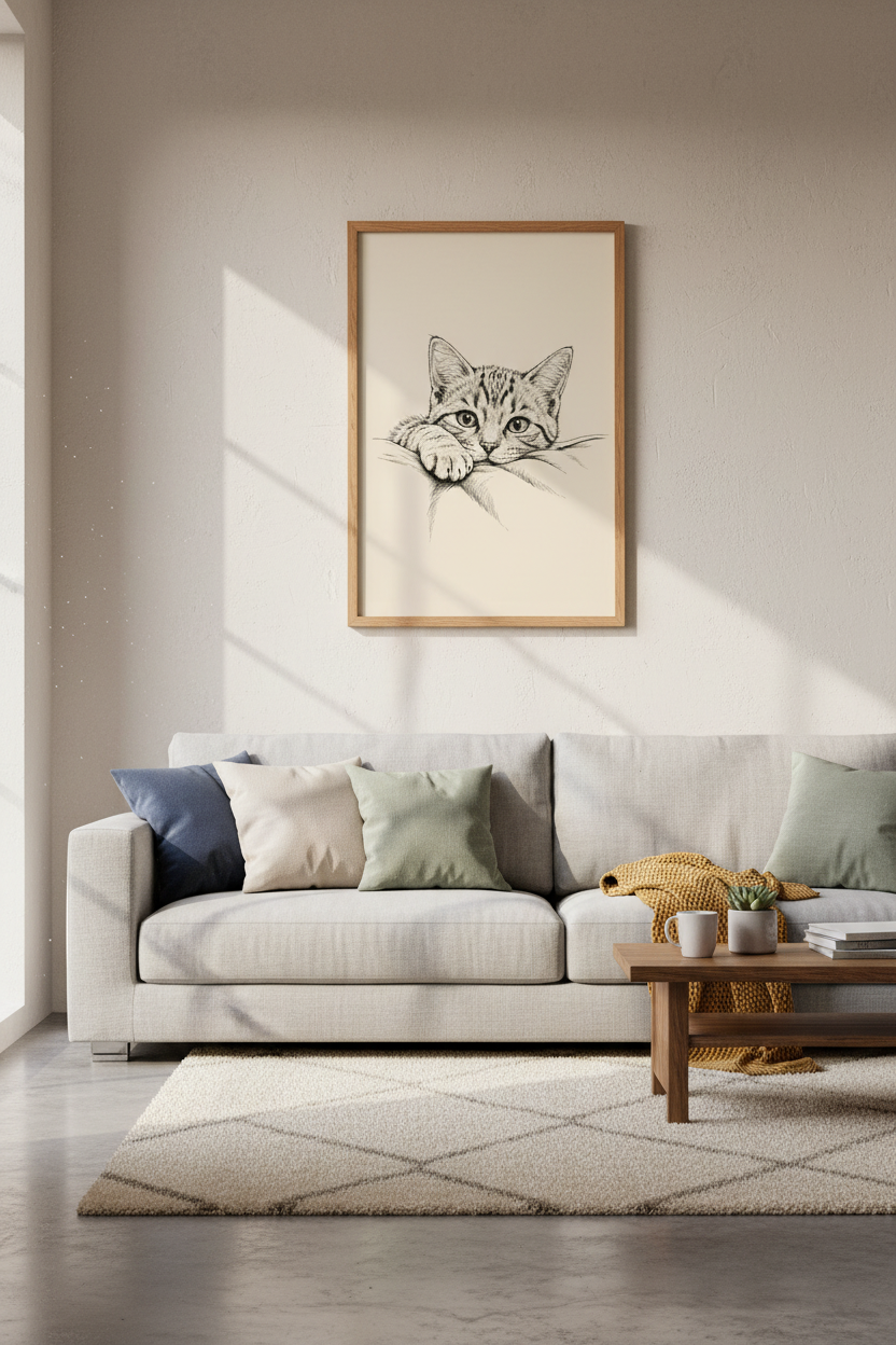 Kitten Sketch Print | Vintage Ink Cat Wall Art, Nursery &amp; Bedroom Decor
