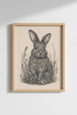 Vintage Rabbit Illustration | Neutral Ink Sketch, Woodland Nursery Wall Art