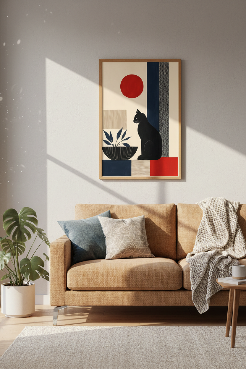 Abstract Cat Wall Art Print | Living Room Decor | Modern Poster