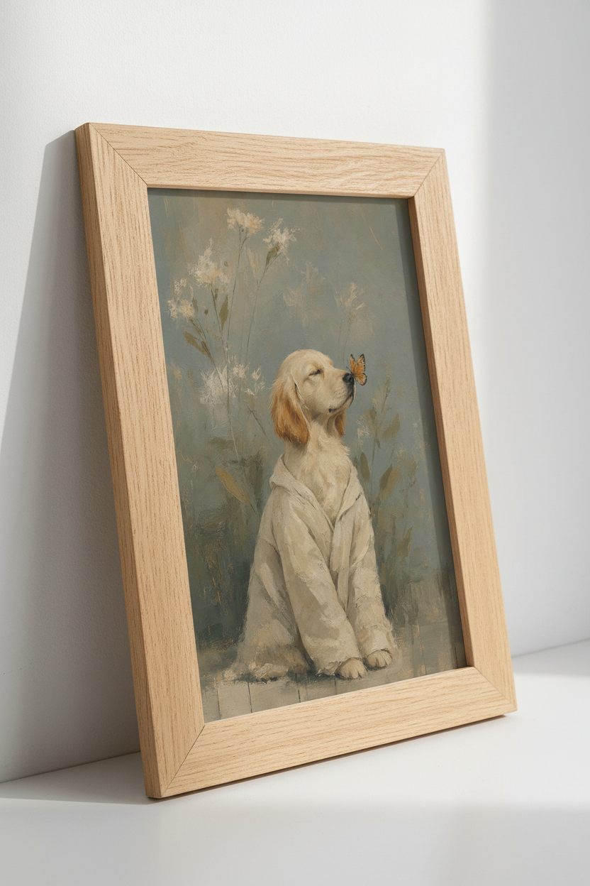 Golden Retriever &amp; Butterfly Art | Vintage Oil Painting, Nursery Decor