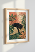 Black Cat in Jungle | Botanical Boho Wall Art Print, Terracotta Pink Bedroom Decor