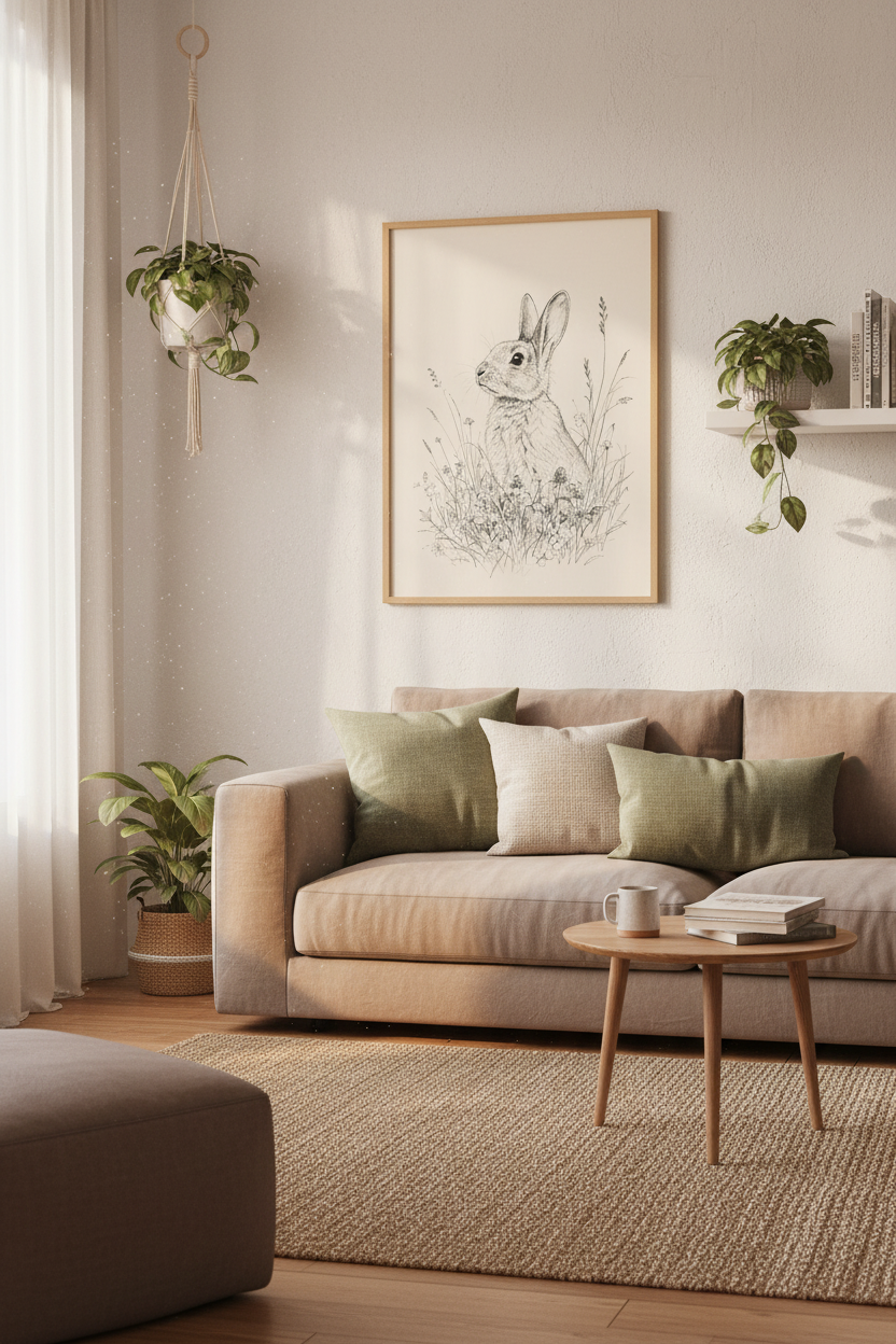 Vintage Bunny Sketch Wall Art | Rustic Meadow Rabbit Poster, Nursery Decor