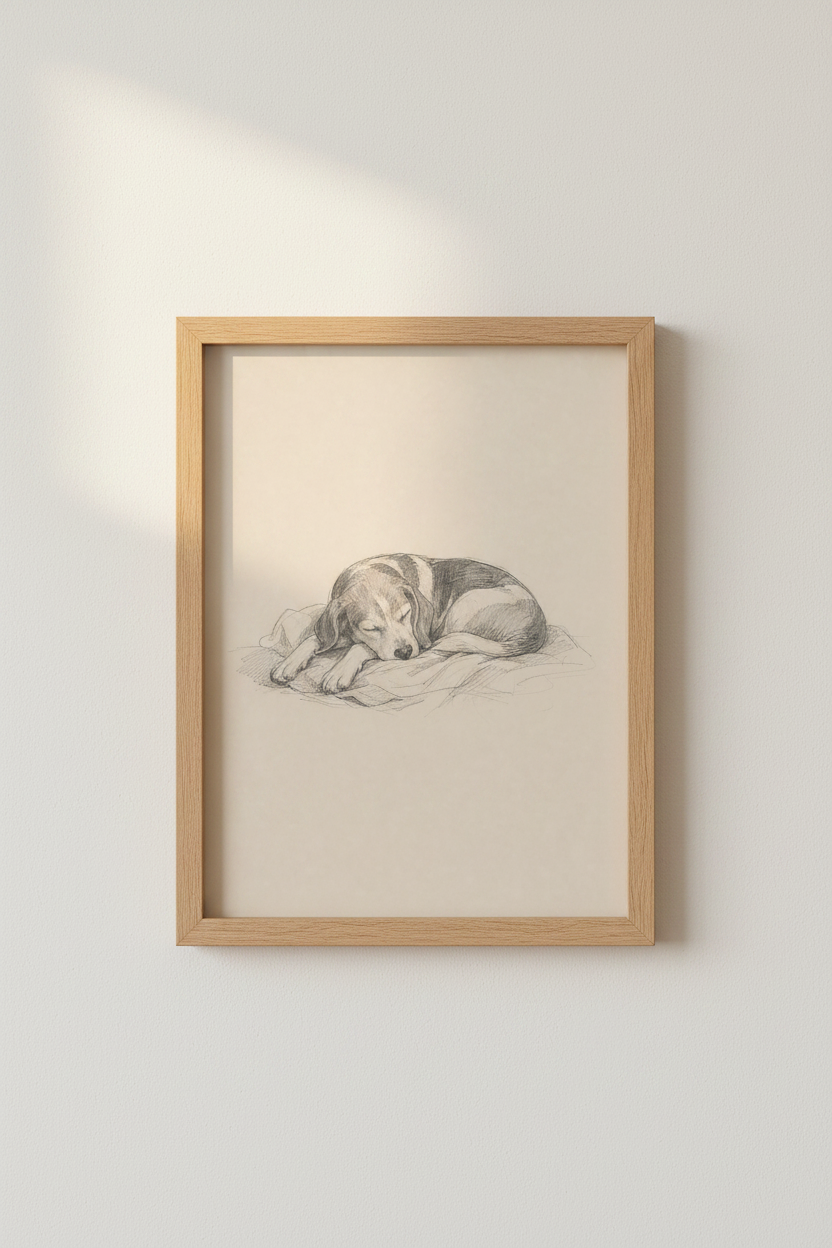 Dog Sketch Art | Pencil Gray Tones, Living Room Decor
