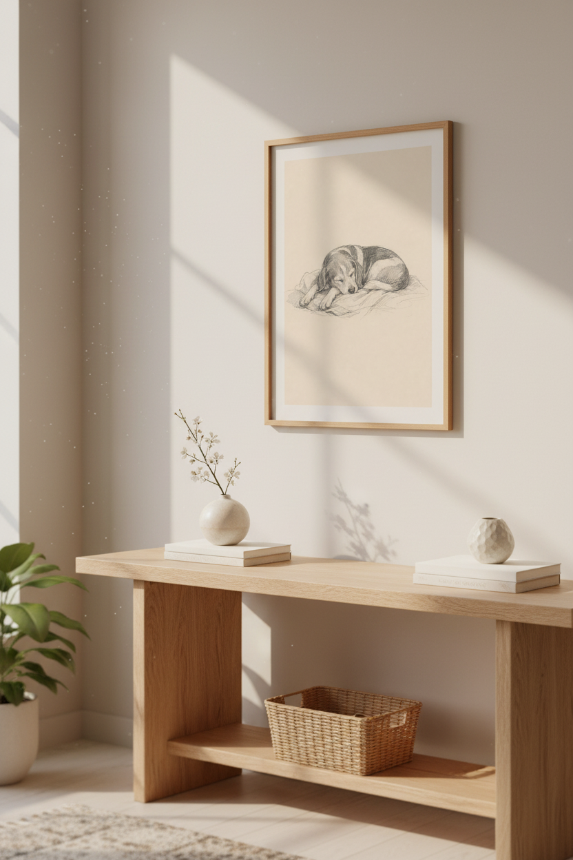 Dog Sketch Art | Pencil Gray Tones, Living Room Decor