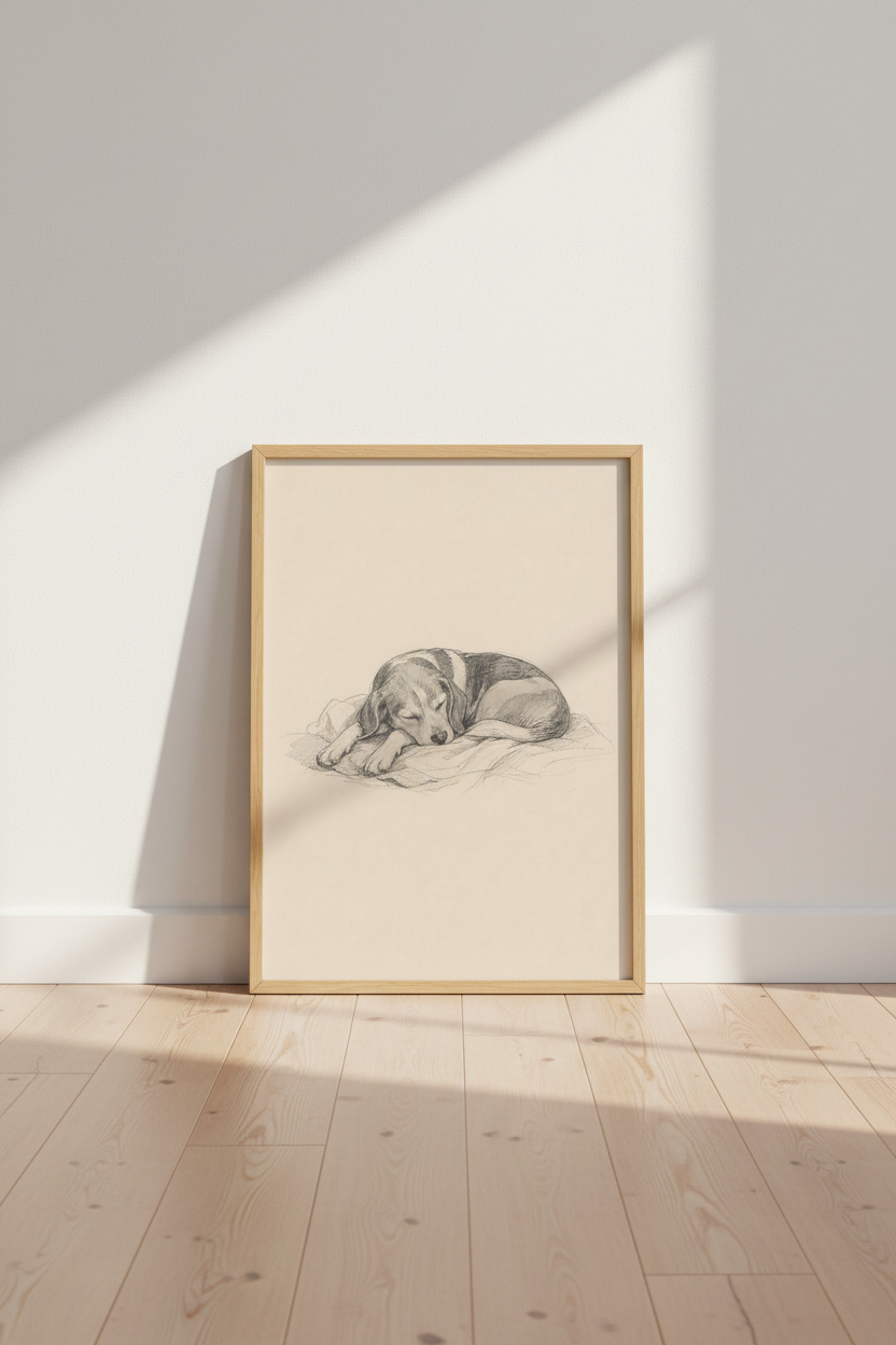 Dog Sketch Art | Pencil Gray Tones, Living Room Decor