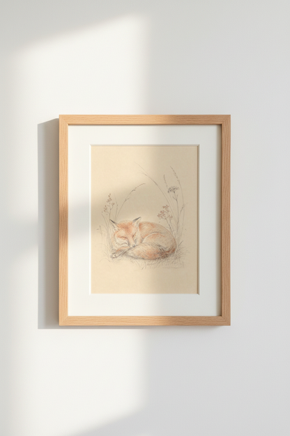 Fox Wall Art Print | Soft Pencil Sketch, Neutral Decor | Cozy Aesthetic Poster