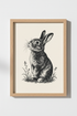 Rabbit Wall Art Print | Black and White Bunny Sketch, Nursery Nature Decor