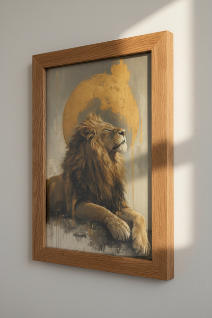 Gold Lion King Wall Art Print | Abstract Gold Sun Decor | Modern Animal Poster