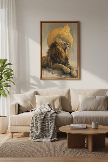 Gold Lion King Wall Art Print | Abstract Gold Sun Decor | Modern Animal Poster