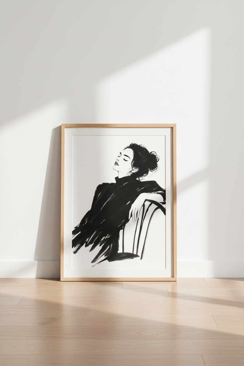 Line Drawing Wall Art Print | Living Room Decor | Monochrome Poster