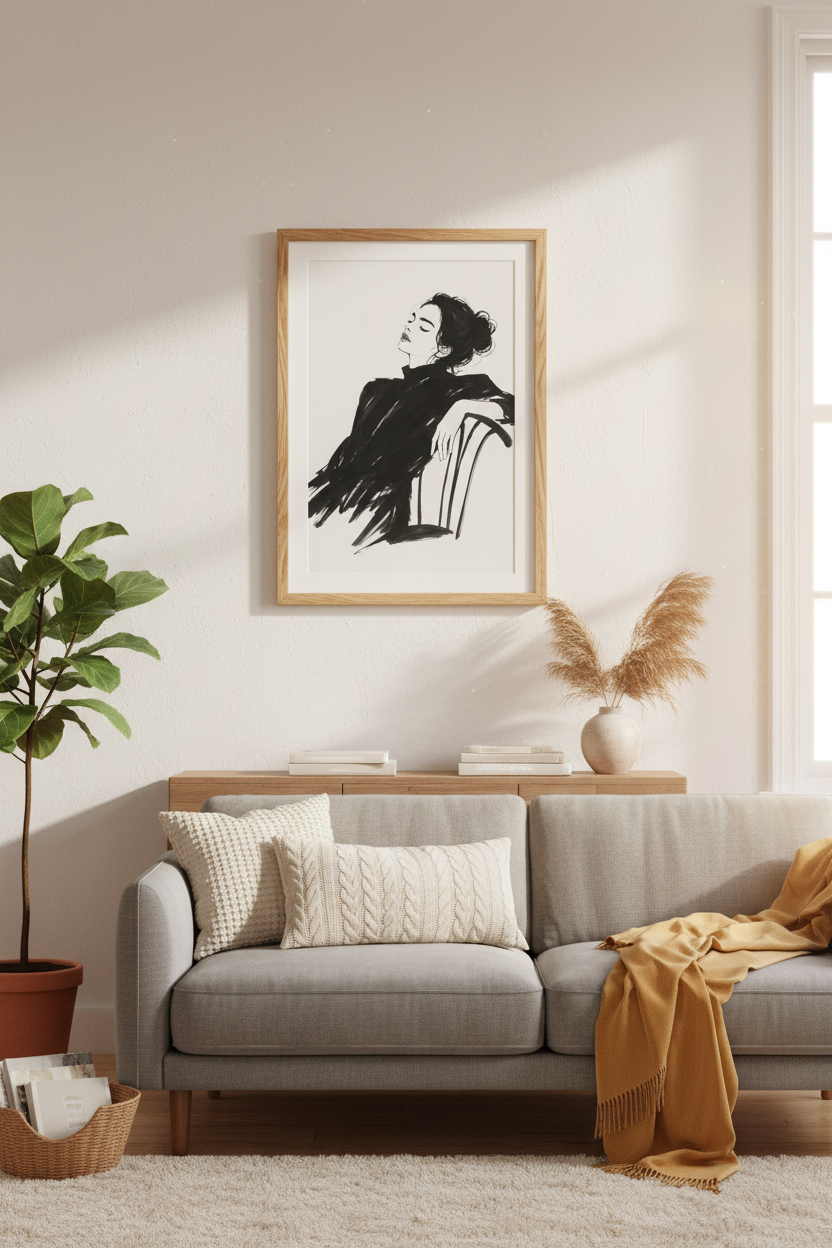 Line Drawing Wall Art Print | Living Room Decor | Monochrome Poster