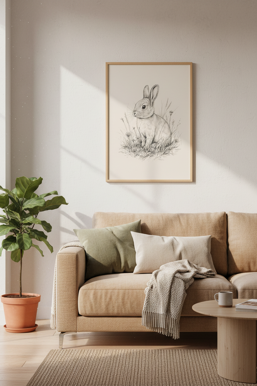 Vintage Bunny Sketch Wall Art Print | Nursery Decor | Cottagecore Rabbit Poster