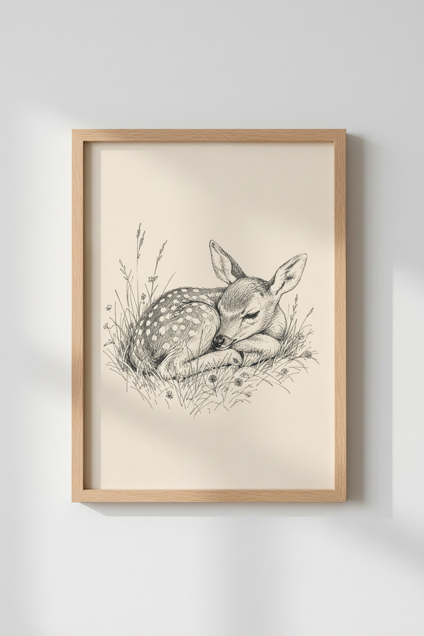 Vintage Fawn Deer Wall Art Print | Woodland Nursery Decor | Aesthetic Poster