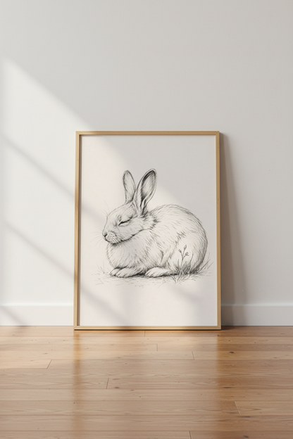 Vintage Bunny Sketch Wall Art | Rustic Rabbit Drawing | Nursery Farmhouse Poster