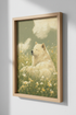 Samoyed Dog in Meadow Wall Art | Impressionist Sage Green Decor | Whimsical Poster