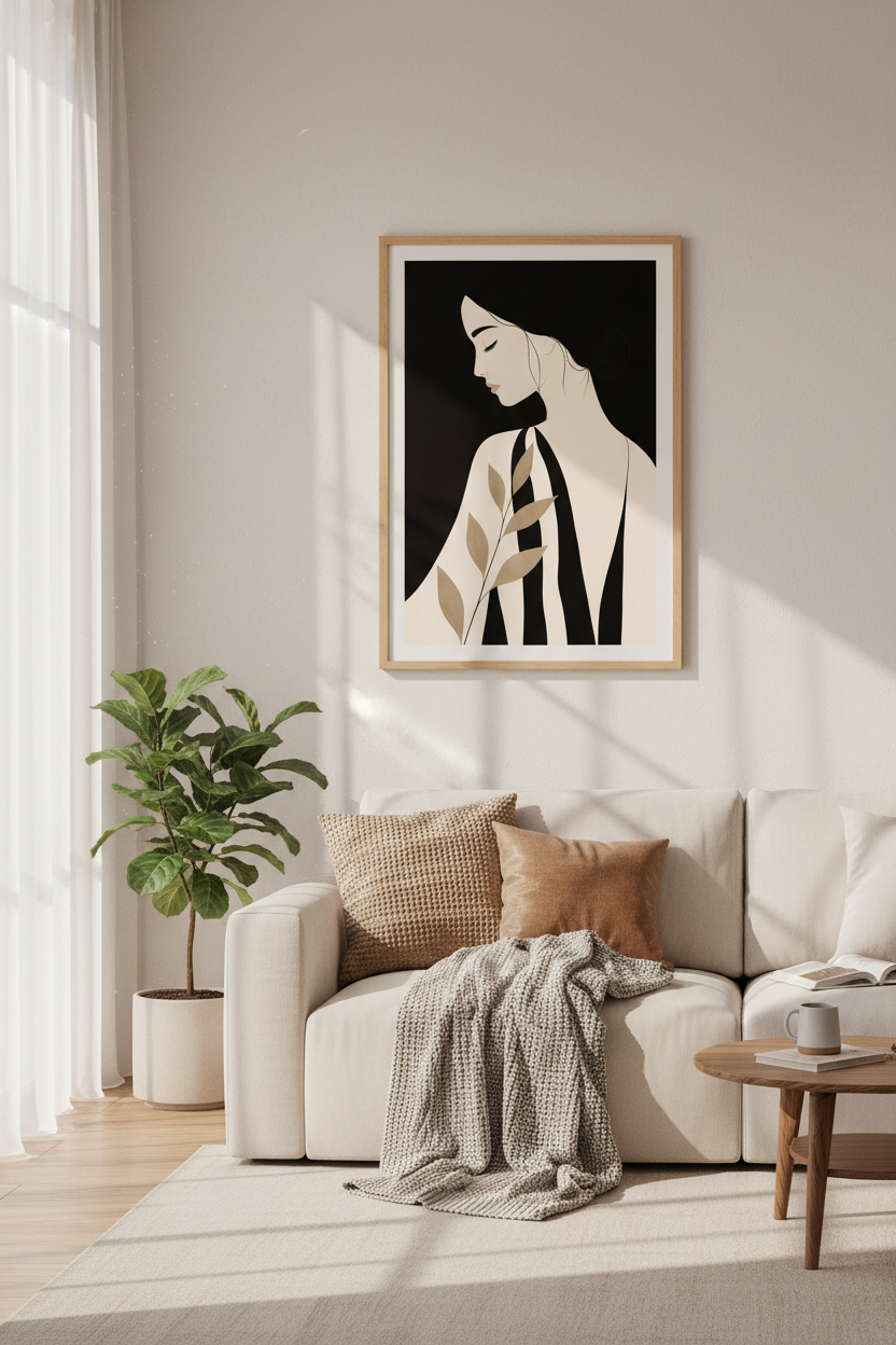 Line Portrait Wall Art Print | Living Room Decor | Monochrome Poster