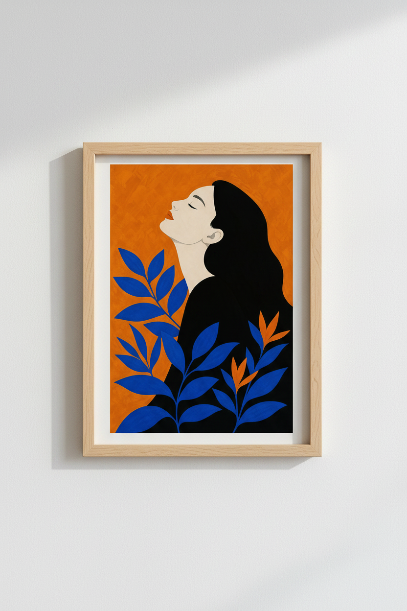 Modern wall art | Orange and blue portrait, Living room decor