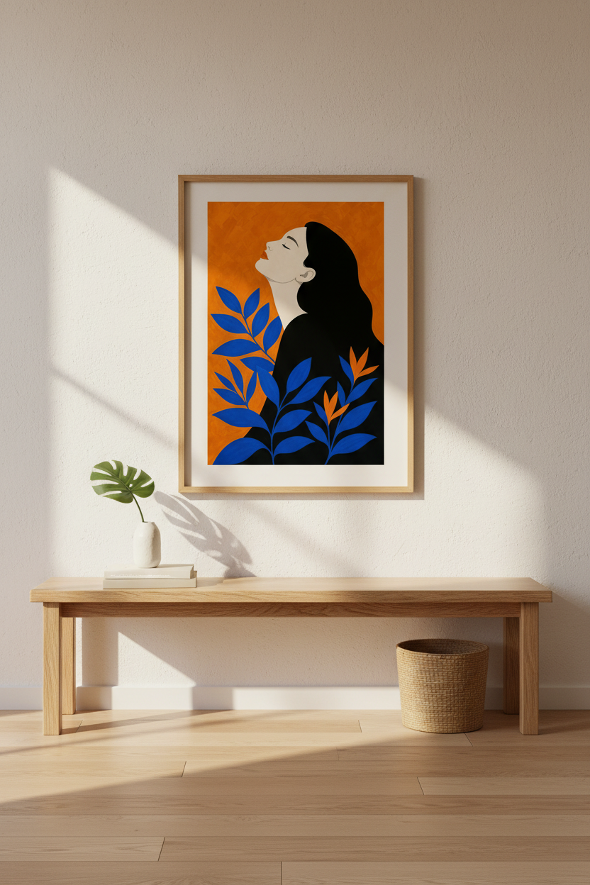 Modern wall art | Orange and blue portrait, Living room decor