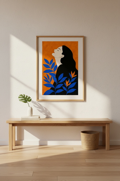 Modern wall art | Orange and blue portrait, Living room decor
