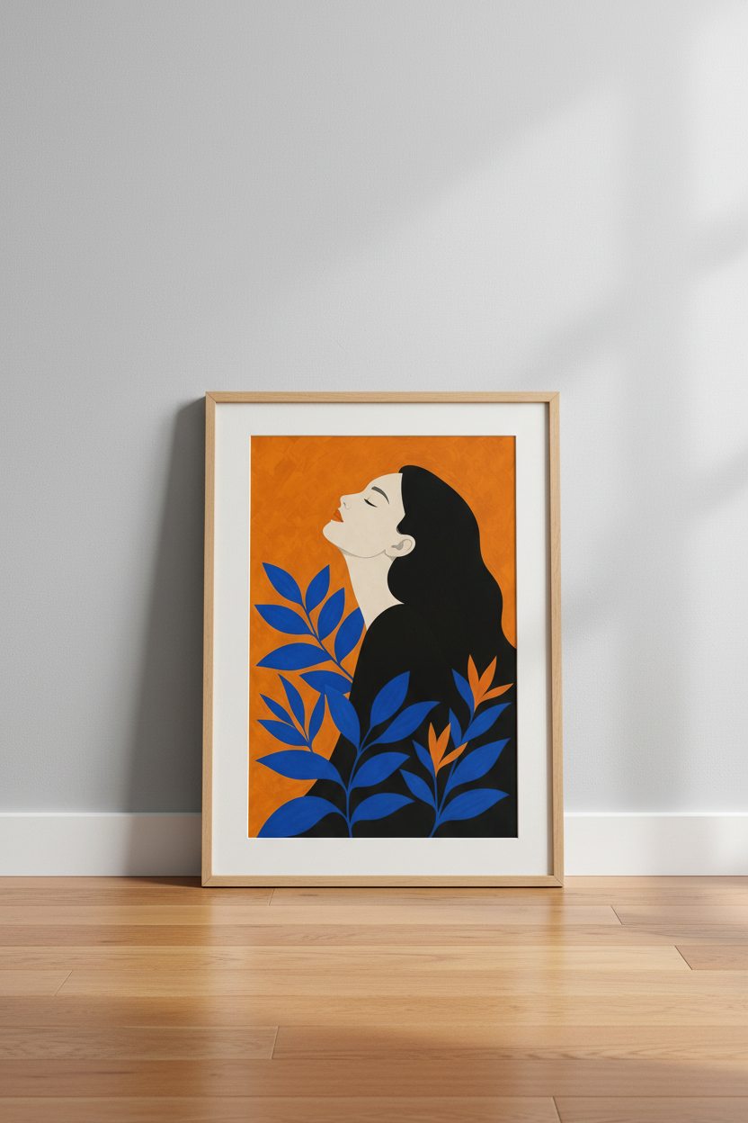Modern wall art | Orange and blue portrait, Living room decor