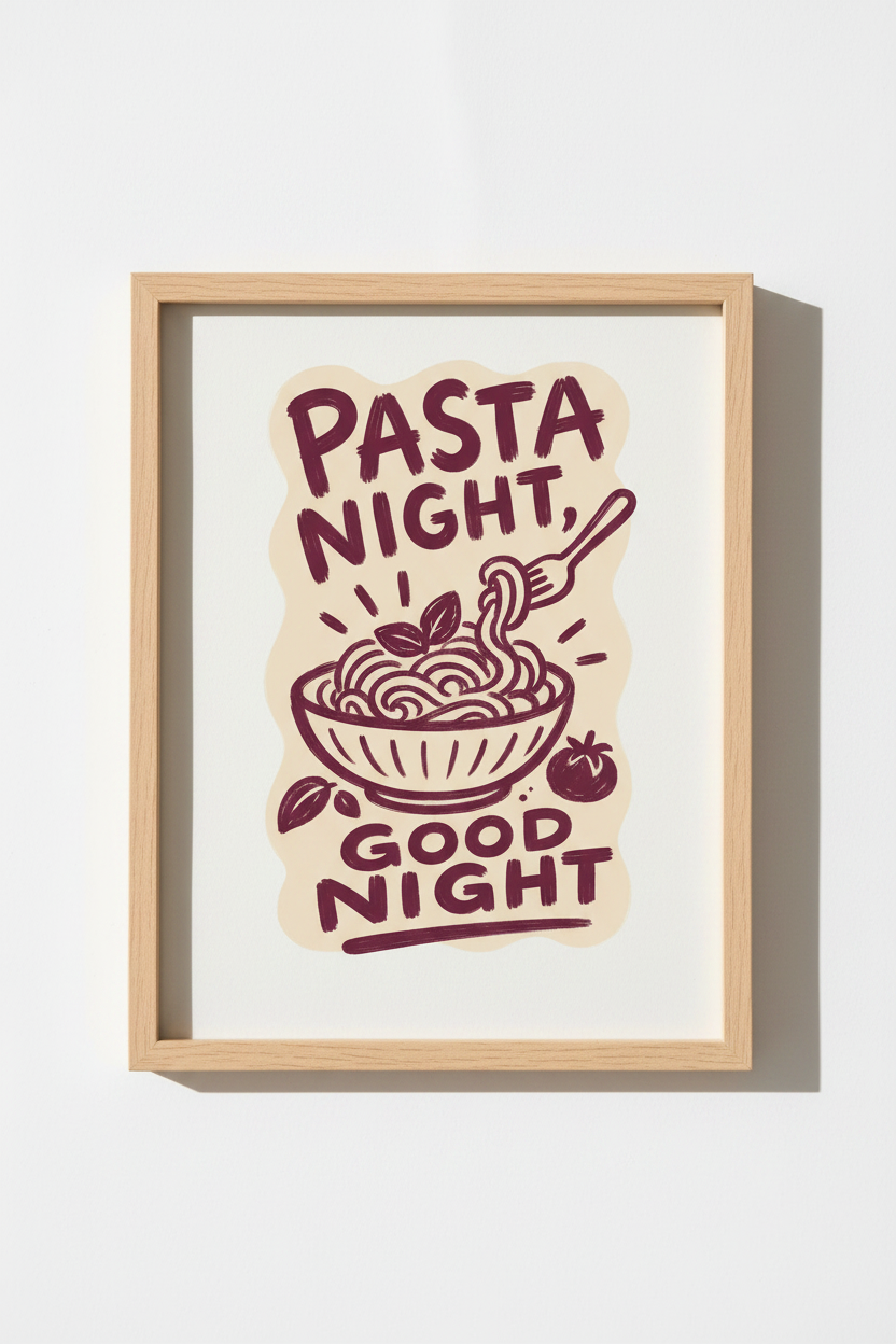 Italian Kitchen Wall Art Print | Retro Pasta Foodie Poster | Blue &amp; Red Decor