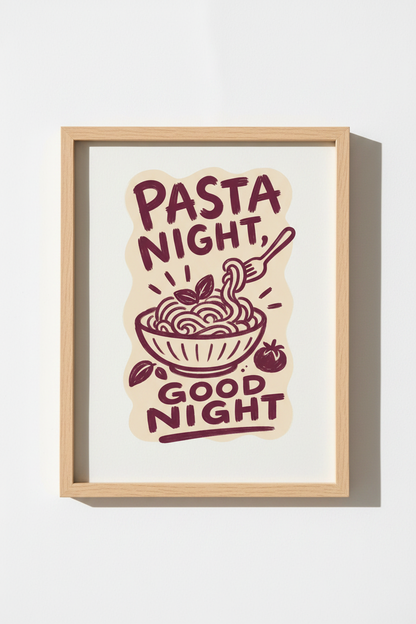 Italian Kitchen Wall Art Print | Retro Pasta Foodie Poster | Blue &amp; Red Decor