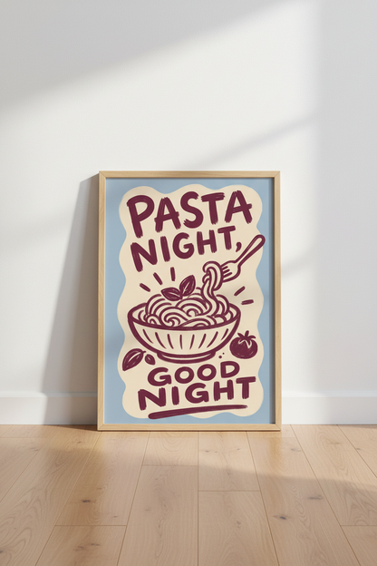Italian Kitchen Wall Art Print | Retro Pasta Foodie Poster | Blue &amp; Red Decor
