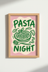 Pasta Night Kitchen Wall Art Print | Pink and Green Retro Decor | Foodie Poster