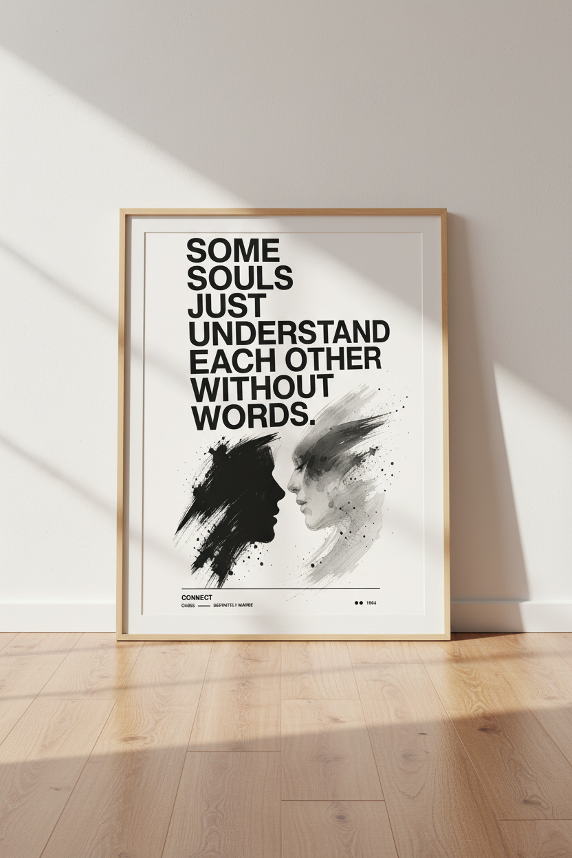 Soulmate Connection Wall Art | Minimalist Black &amp; White Poster, Bedroom Decor