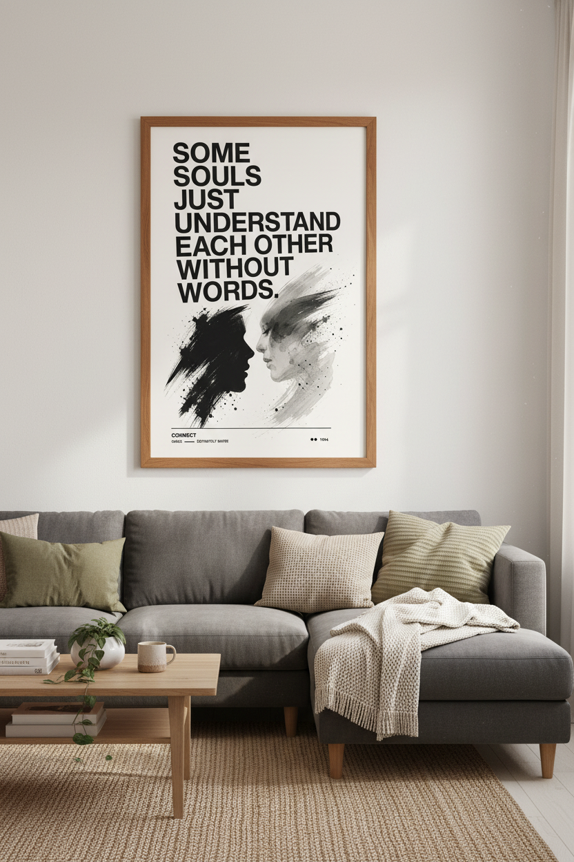 Soulmate Connection Wall Art | Minimalist Black &amp; White Poster, Bedroom Decor