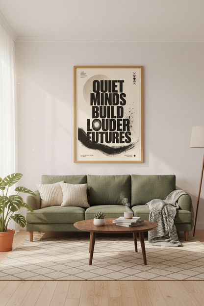 Motivational Quote Wall Art Print | Office Decor | Quiet Minds Brutalist Poster