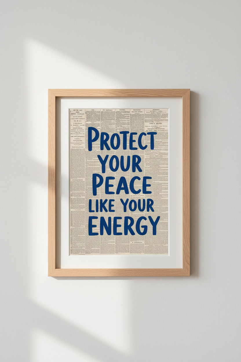 Trendy Aesthetic Poster | Blue Quote Newspaper Art, Mental Health Office Decor